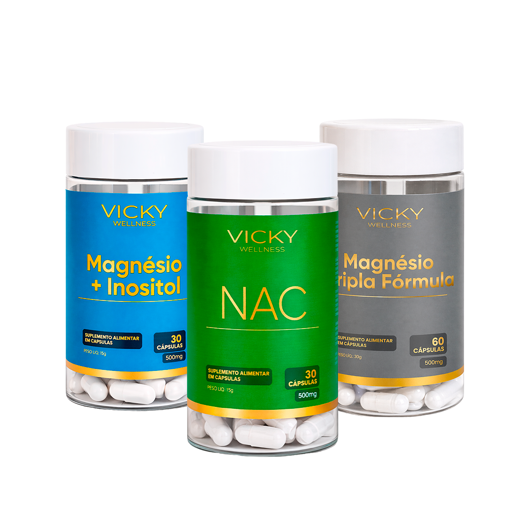 Kit Magnésio Inositol + NAC +  Magnésio Tripla Fórmula Vicky Wellness