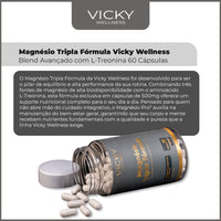 Kit 10x Magnésio Tripla Fórmula  - Vicky Wellness L-Treonina - 60 Cápsulas